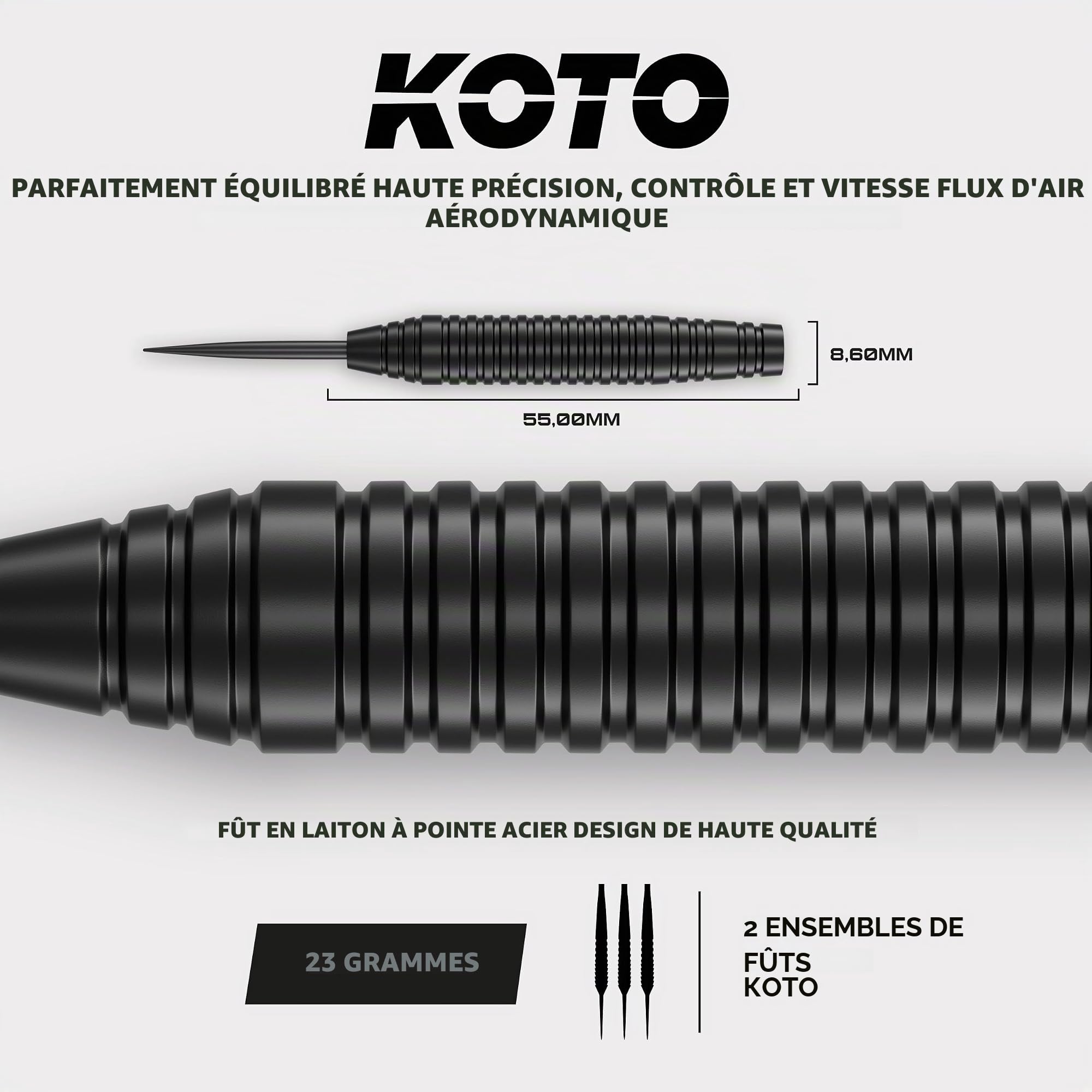 KOTO - King Pro 360 Cible Fléchettes & Accessoires, Sisal, Fléchettes 23G | Noir, 90 Pièces D'Accessoires, Incl. Fléchettes Acier Laiton, Surround Sans Agrafes, 6 Pièces Flights & Shafts, 360°