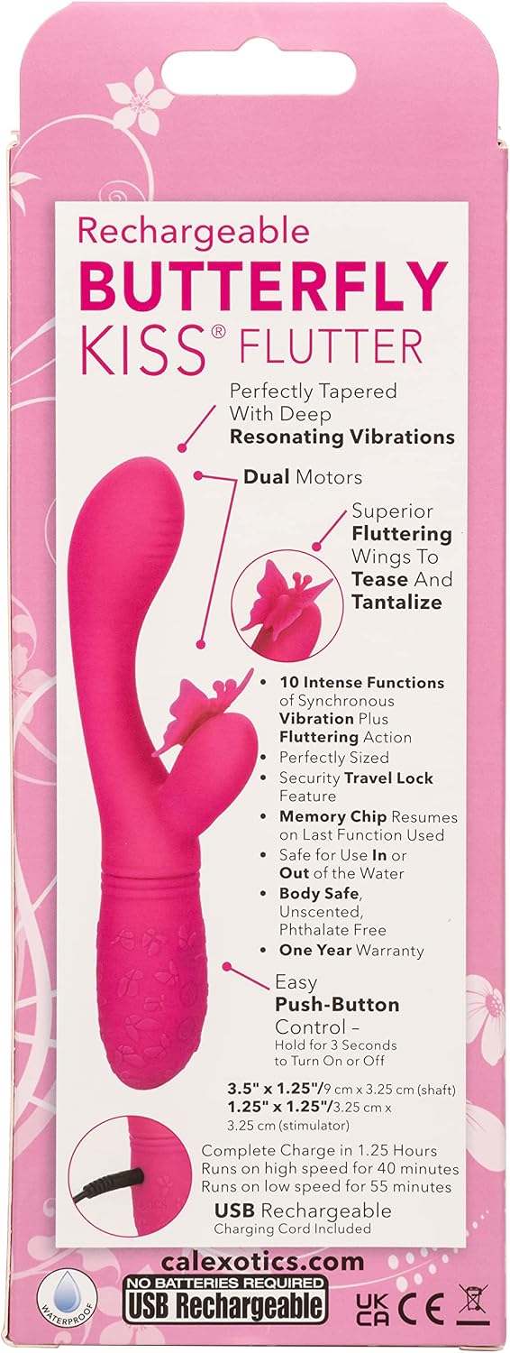 CalExotics Rechargeable Butterfly Kiss Flutter – Rechargeable G Rabbit Massager Sex Toy for Women - Pink