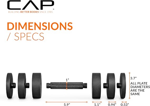 CAP Barbell 15 lb Adjustable Dumbbell Compact Cast Iron Weight | Multiple Options