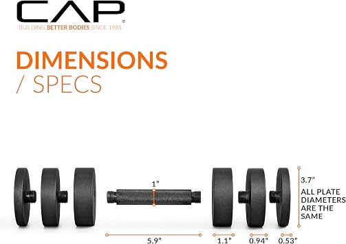 CAP Barbell 15 lb Adjustable Dumbbell Compact Cast Iron Weight | Multiple Options