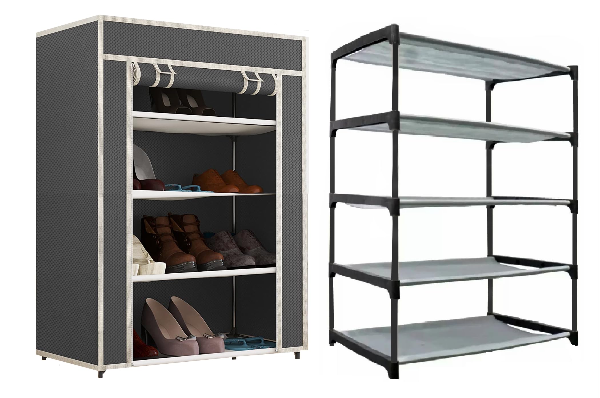 EXPOSURE 4 Layer Multipurpose Metal Pipes Non Woven Cover and Shelf with Single Connector Collapsible Shoe Rack (Black) (B0DF57RY3K) Amazon Price History, Amazon Price Tracker