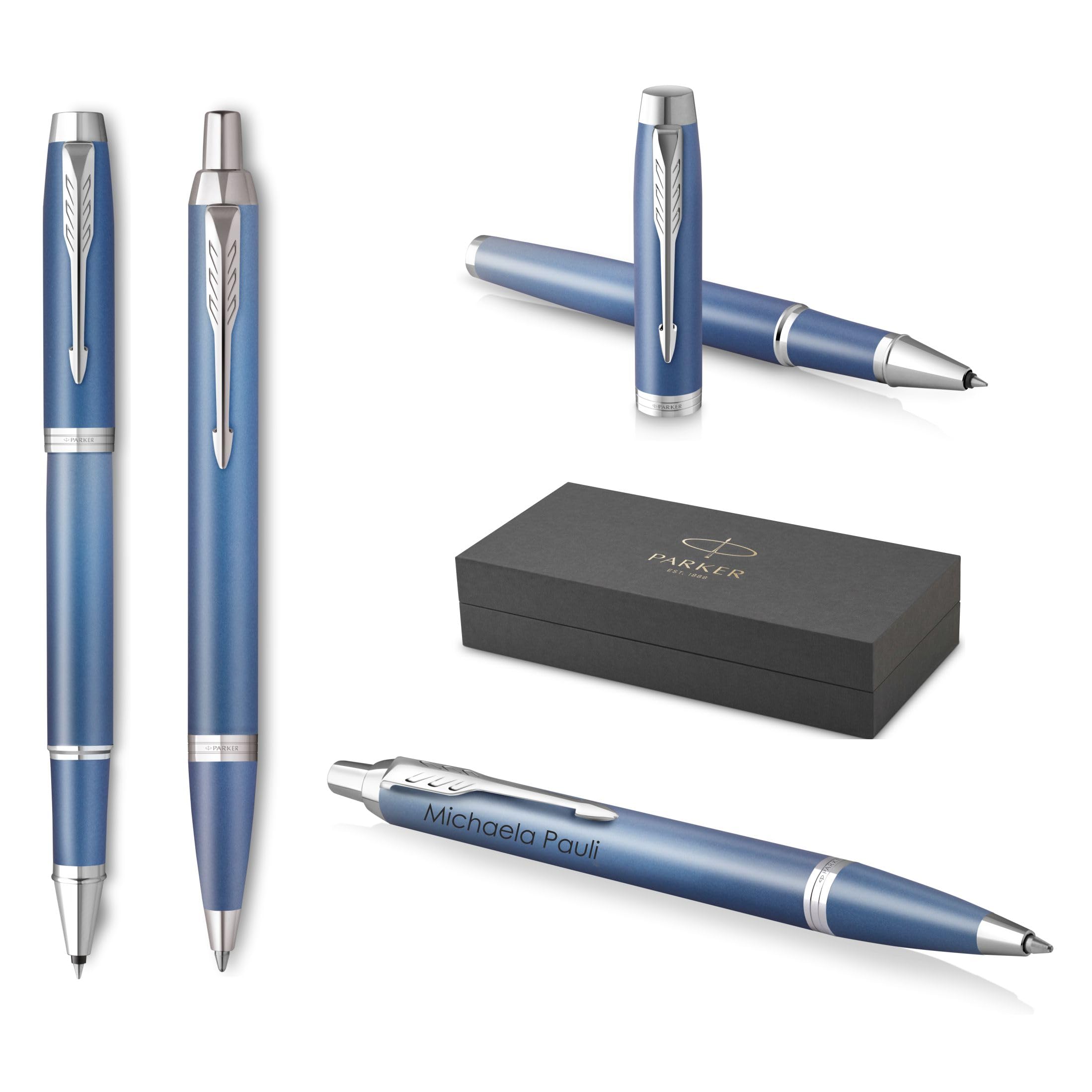 PARKER IM Rituals Blue Kugelschreiber und Tintenroller mit Gravur | Premium Stift | Geschenkbox | personalisiertes Geschenk | | Geburtstag (Blue)