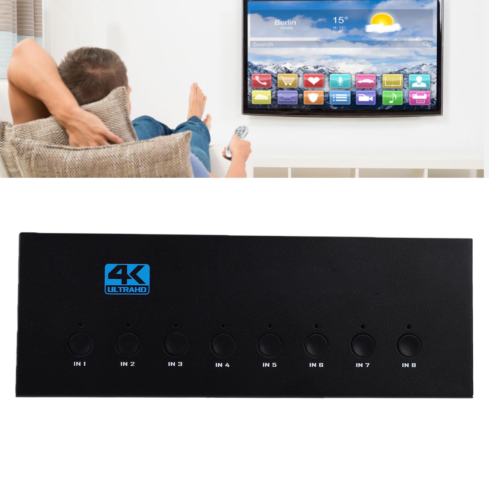ASHATA Splitter HDMI 1 Ingresso 8 Uscite, Selettore Commutatore HDMI 1.4 8X1 con Telecomando, Duplicatore di Segnale HD 3D 4K 30Hz 1080P per PC Laptop, Plug and Play
