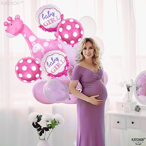 Miniatura 5 de KatchOn Decoraciones de jirafa rosa para baby shower, paquete de 5 Globos It's A Girl para decoración de fiesta de jirafa bebé niña