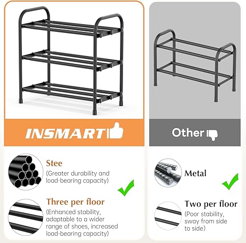 Miniatura 4 de INSMART Zapatero expandible de 3 niveles, organizador de zapatos apilable y ajustable, estante de almacenamiento, estructura de metal resistente y