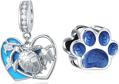 Juego de dijes de animales para pulsera Pandora para mujer, dijes con estampado de patas de perro y gato y tortugas madre e hijo, juego de joyería