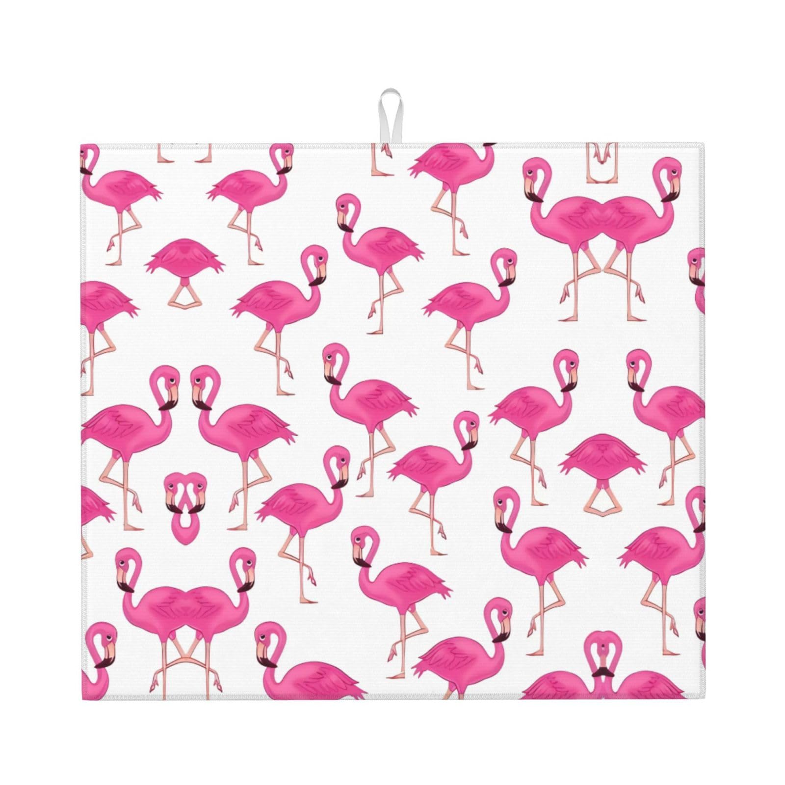 WHJSHOP pink flamingo Prints Kitchen Drying Mat – Absorbent Dish Throw for Countertops, Quick-Dry Non-Slip Layer with Colorful Prints, Ideal Housewarming Gift