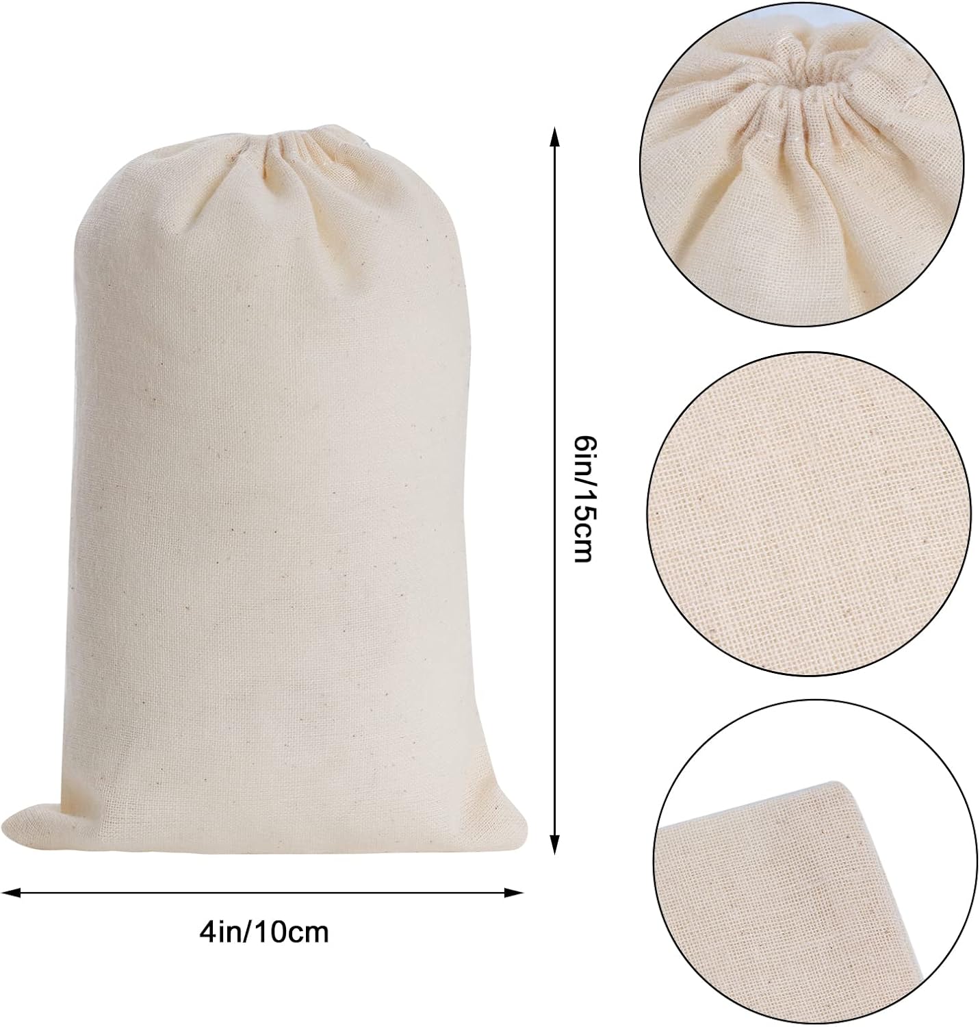 Tayfremn 200Pcs Cotton Drawstring Bags, Reusable Muslin Bag Natural Cotton Bags with Drawstring Produce Bags Bulk Gift Bag Jewelry Pouch for Party Wedding Home Storage, Natural Color (4 x 6 Inches) - Image 2