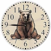 Brown Fun Bear Wall Clock Wild Maccasin Bear Clock 10 Inch Silent Non-Ticking Clocks Battery Operated for Home Living Laundry Room Kitchen Bedroom Office