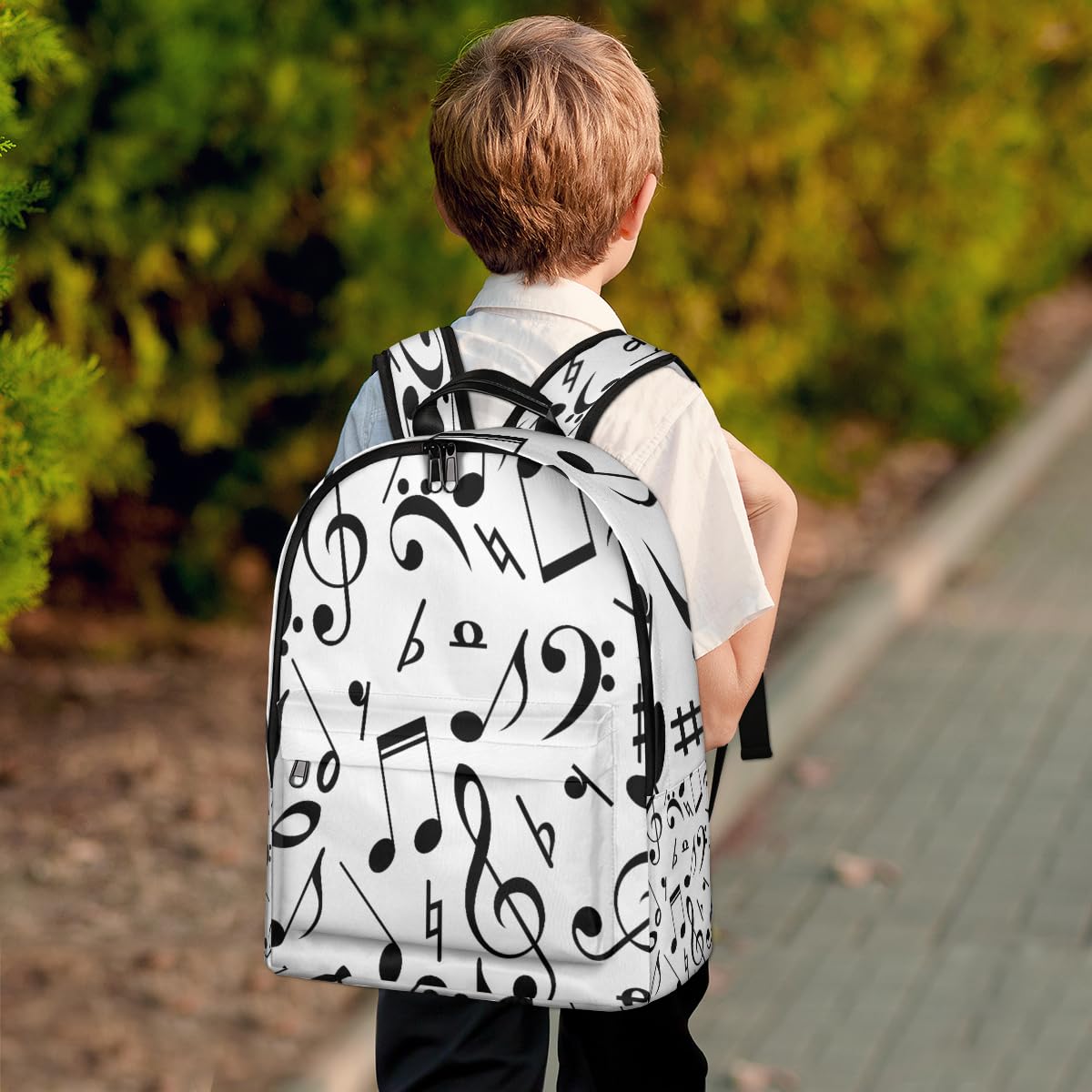 TropicalLife Rucksack mit Musiknoten für Herren, Damen, Kinder, Mädchen, Jungen, schwarzer Noten-Rucksack, großes Fassungsvermögen, 23,5 l, Rucksack, Schule, Büchertasche, Reisen, lässig,