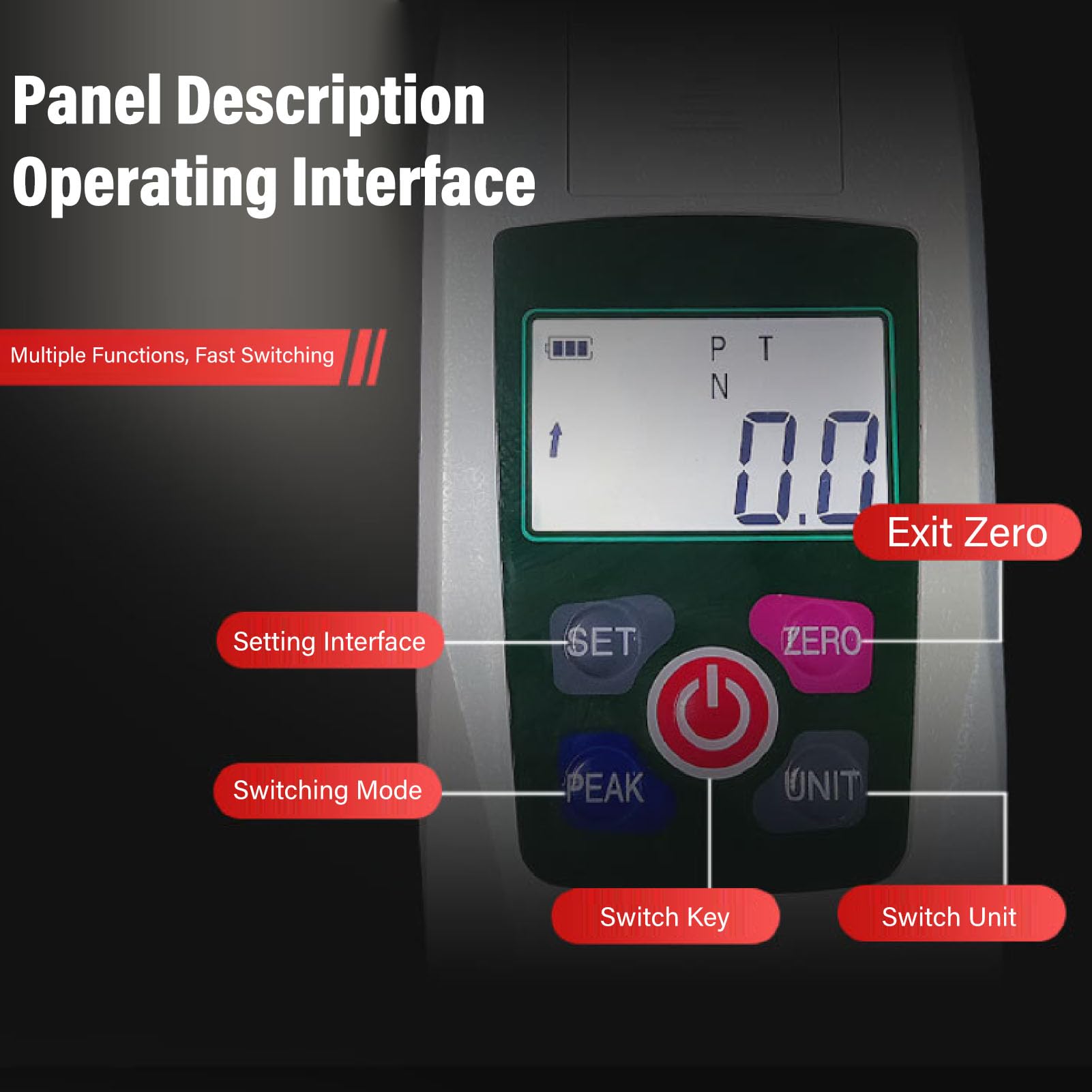 Dinamómetro Digital, Medidor de Fuerza 100N/10kg Capacidad con Función peaks, 4 Unidades Conversión, Alarma Límite para Industria, Laboratorio & Control Calidad - Incluye 6