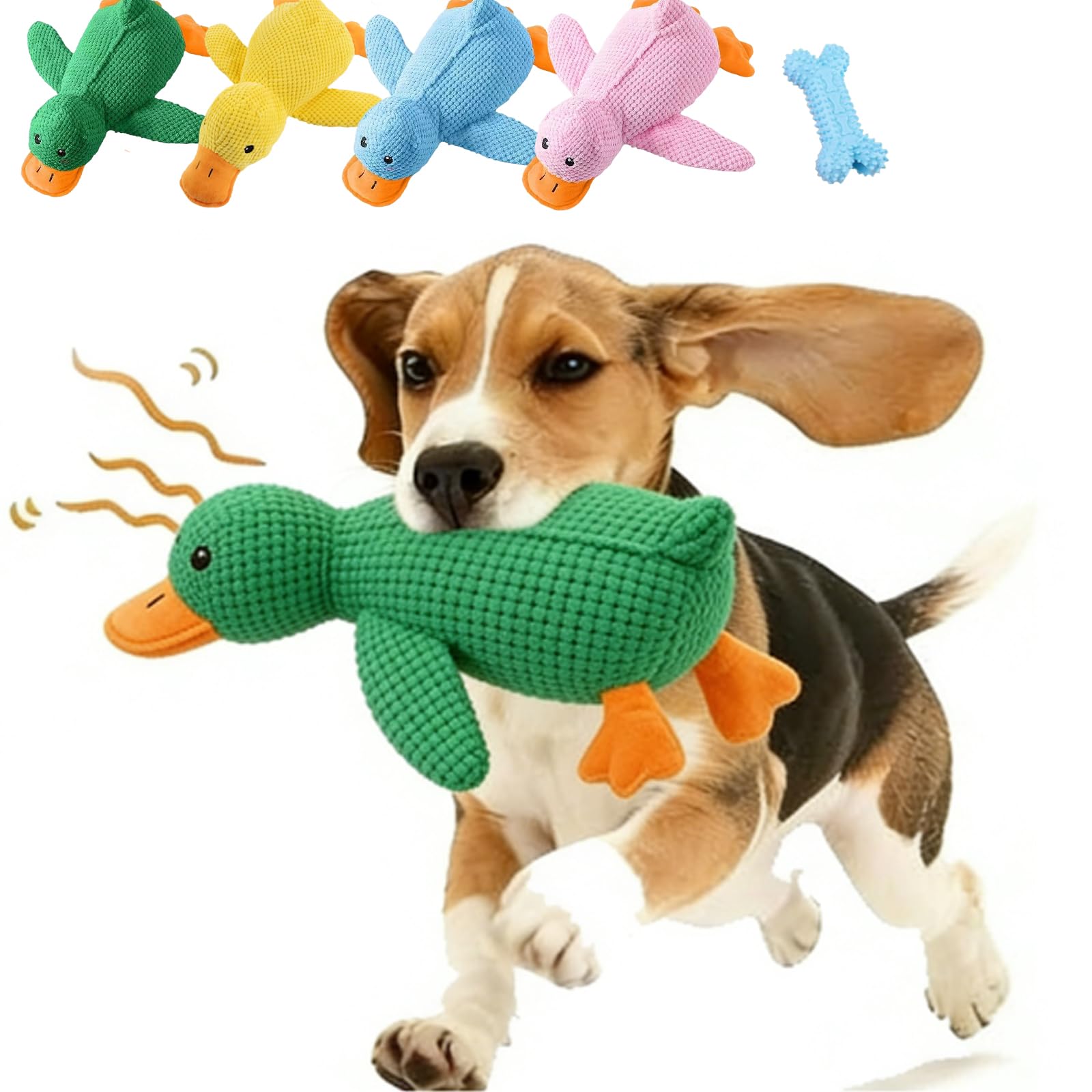 Calming Duck Toy for Dogs, 2026 New Yellow Duck Dog Toy, Quacking Crinkle Duck Comfort Calming Toy, Pet Chew Toy for Dog Separation Anxiety Proper Relief, Soft Plush (Green, 32 * 28cm)