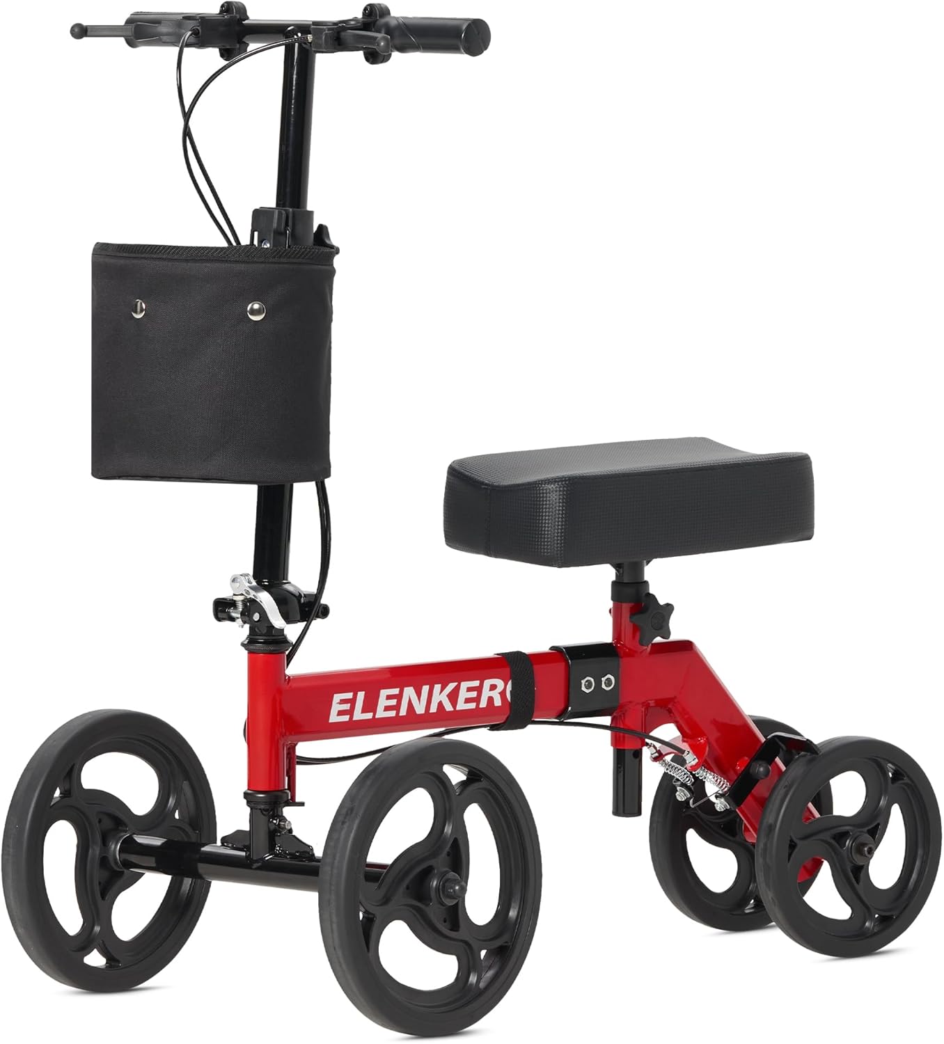 ELENKER Steerable Knee Walker Deluxe Medical Scooter for Foot Injuries Compact Crutches Alternative Bright Red