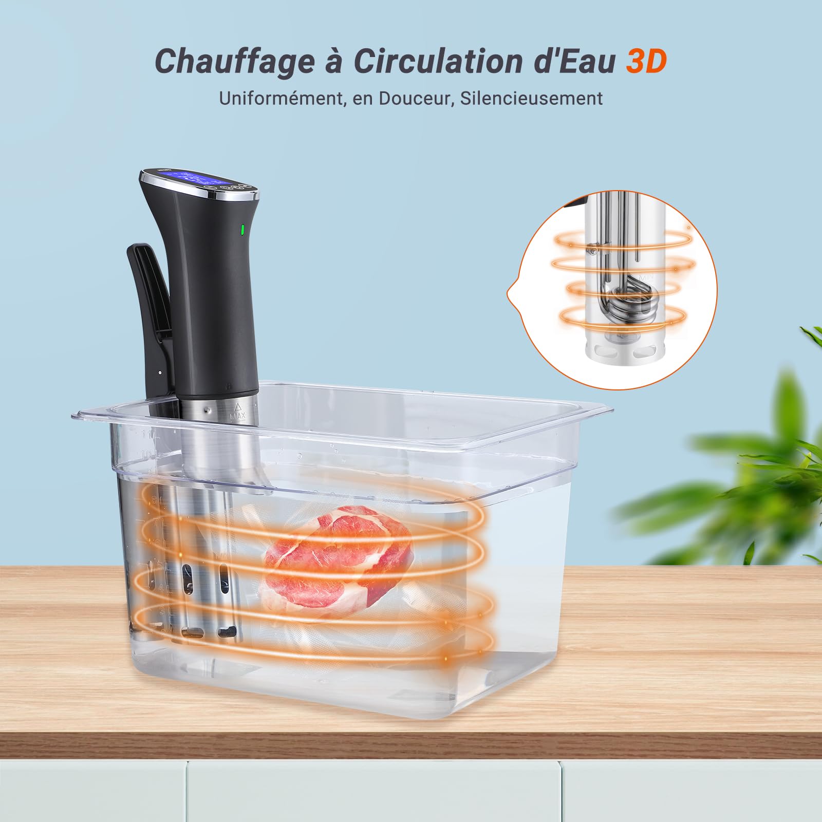 INKBIRD Wifi Thermoplongeur Cuisson Sous Vide, WLAN Sous Vide Cuiseur, 0-90 ℃ Cuisson Basse Température et Minuterie | ±0,1°C Température Précise, Recettes APP, LCD, 1000W, IPX7 Imperméable, ISV-300W