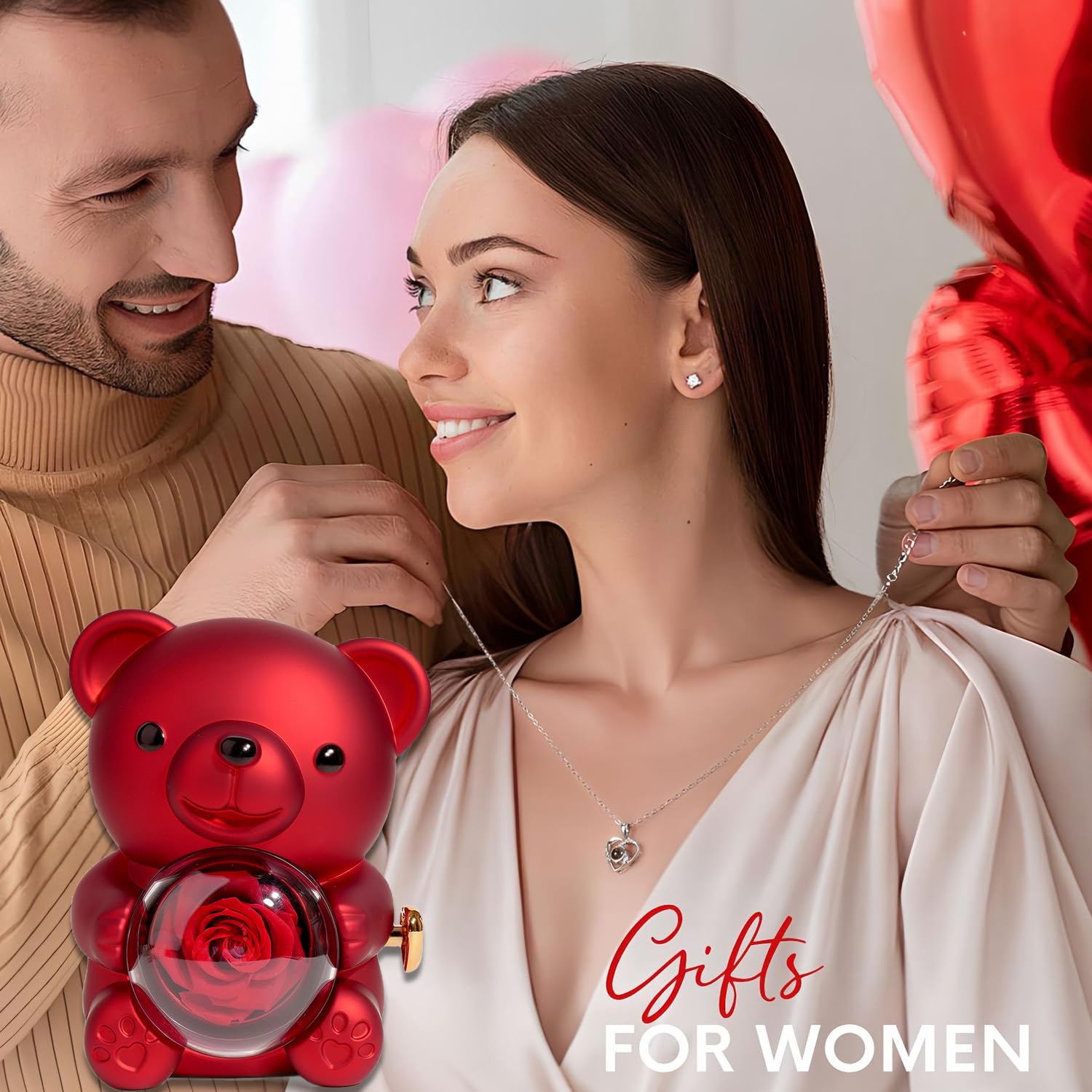 Niedlicher Teddybär mit konservierter Rose, Geschenke für Frauen, romantischer Rosen-Bär, Teddy, Valentinstag, Jahrestag, Hochzeit, Mutter, Geschenk für sie (rot