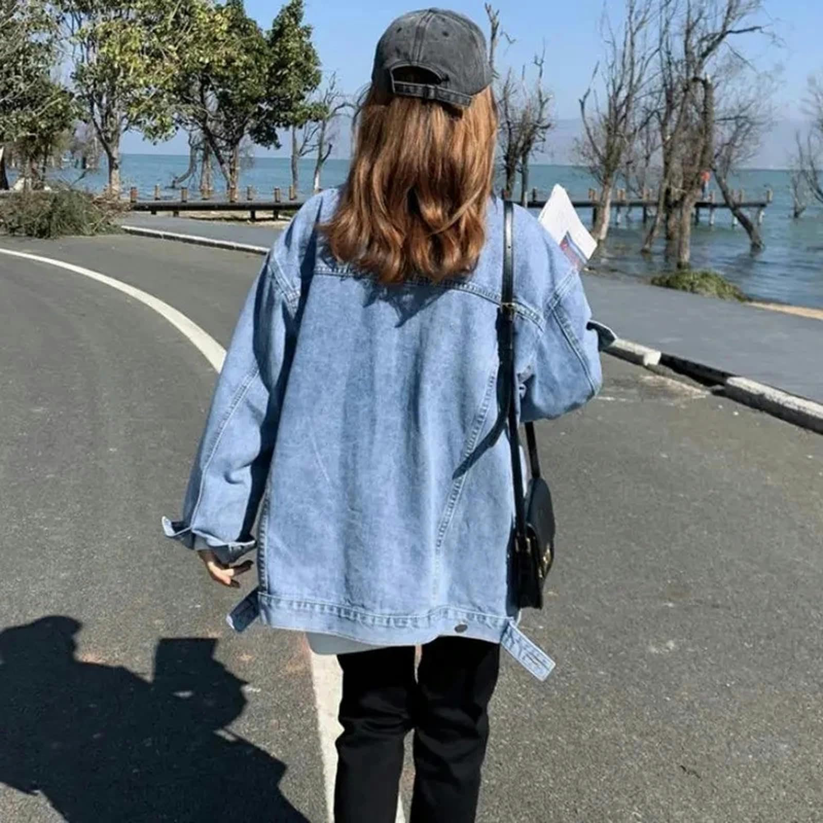 Giacca Uomo Giacca di Jeans Oversize da Donna A Manica Lunga Abbottonata Giunta Jean