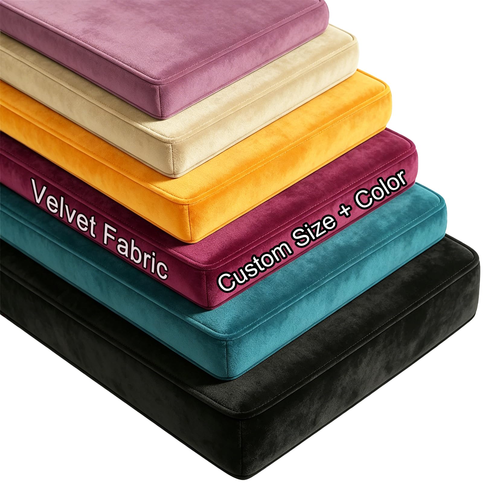 Chinimon Custom Bench Cushion, Garden Bench Cushions Non-Slip Option for Indoor/Outdoor, Window Seat Cushion High Density Foam for Sofa, Bay Window, Chair, Pet Bed (Velvet, Thick 8CM)