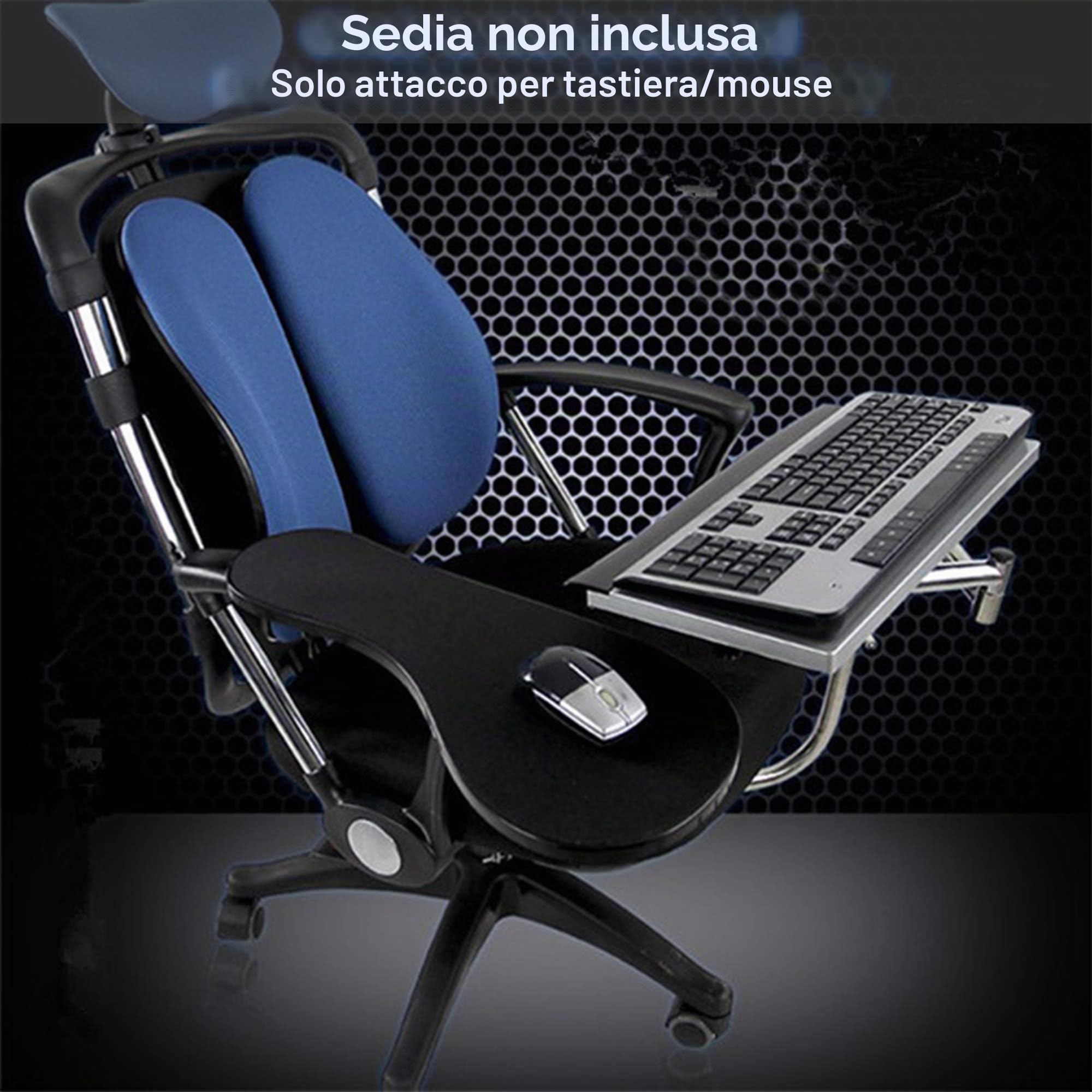Supporto ergonomico per mouse e tastiera, per workstation e videogiochi, installato su sedia o qualsiasi barra rotonda con spessore diagonale massimo 5 cm