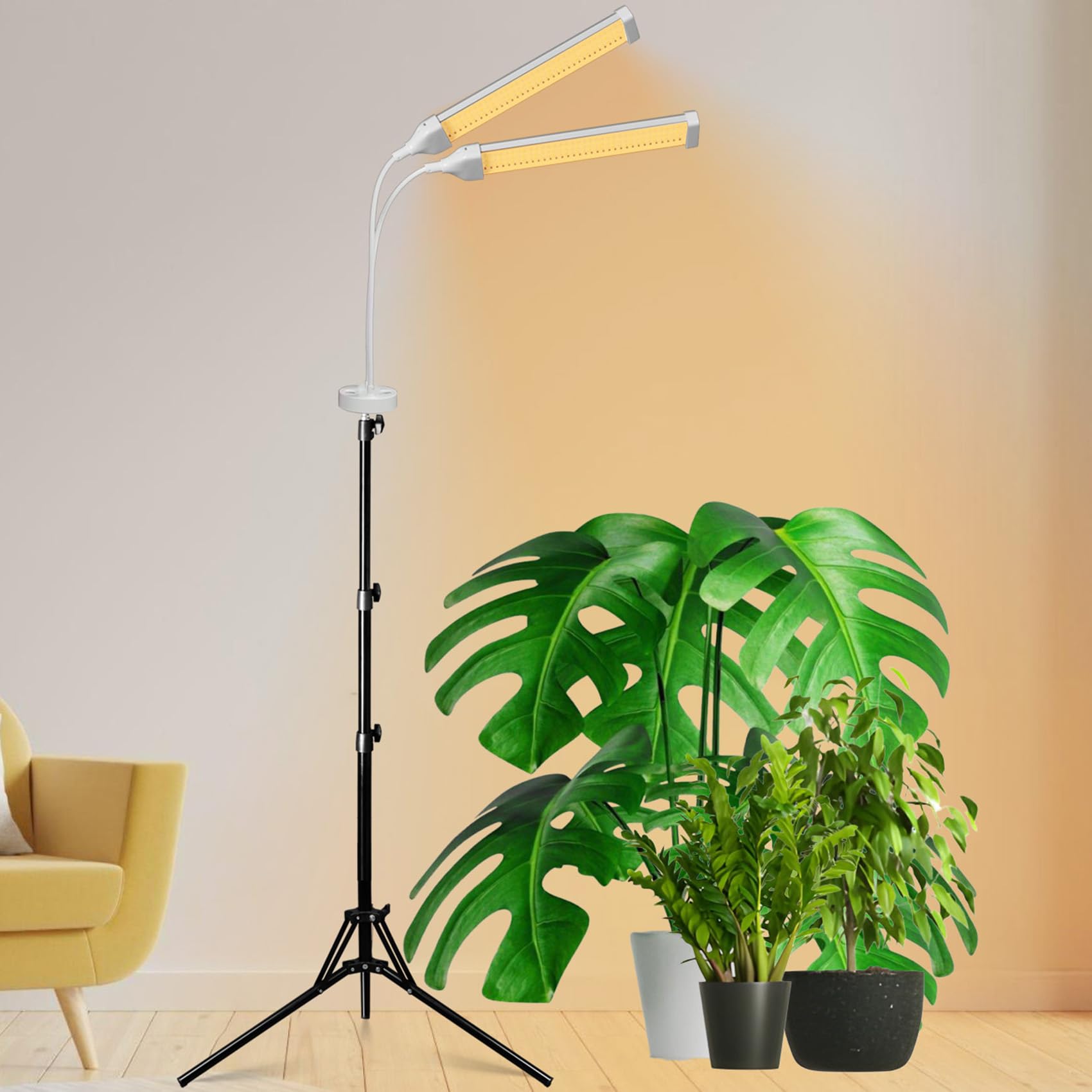 Pflanzenlampen LED Vollspektrum, Pflanzenleuchte Pflanzenlicht mit Ständer Pflanzen LED Wachstumslampe für Pflanzen mit Zeitschaltuhr 3 Farbmodi 10 Lichtstärken (210 LEDs Stand)