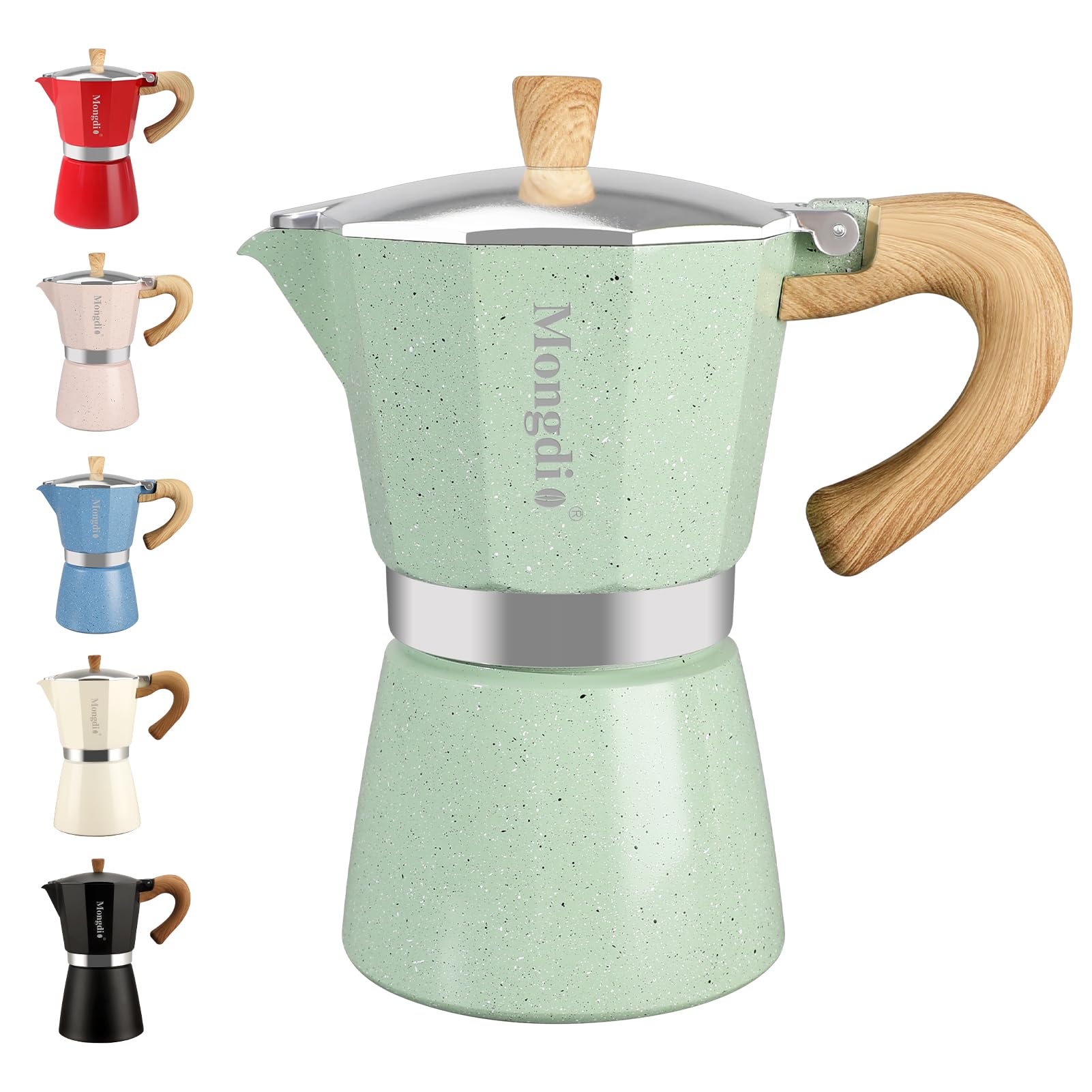 Mongdio Moka Pot Stovetop Espresso Maker, 6 Espresso Cup, 10 oz Green