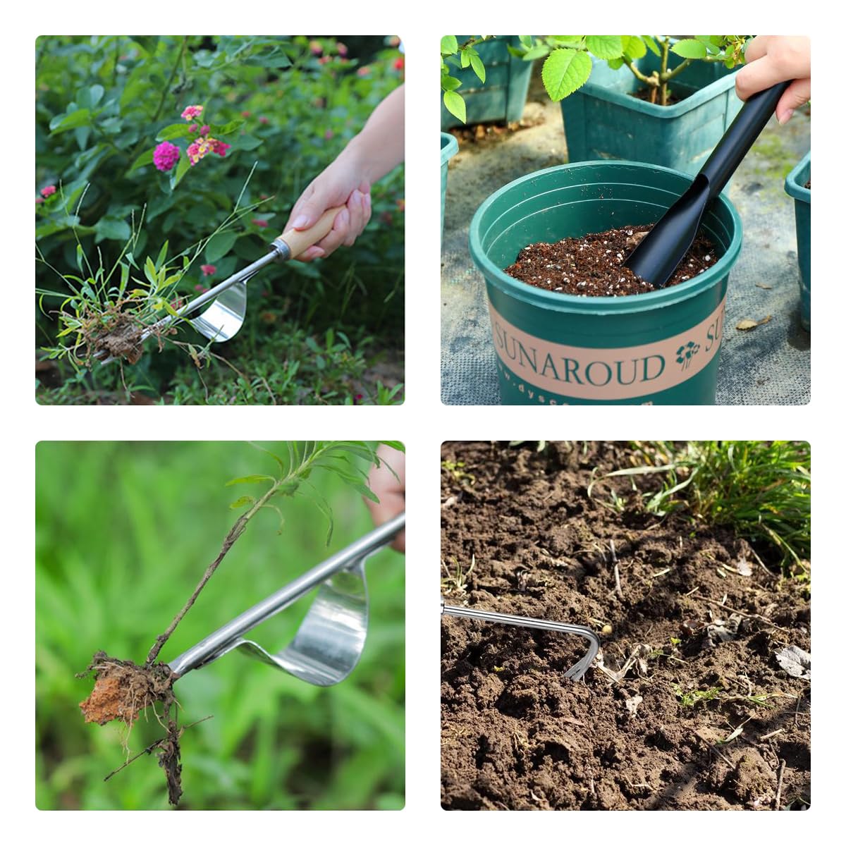 3 Attrezzi Diserbo Manuale In Acciaio Inox - Estirpatore Erbacce Con Manico Legno Per Giardinaggio - Foto 10
