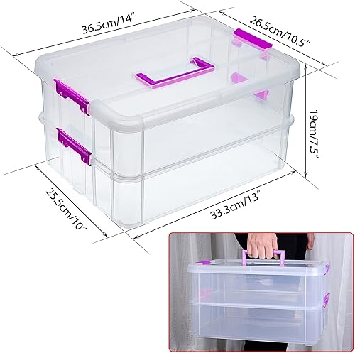 Miniatura 24 de BTSKY Caja de almacenamiento portátil multiusos de 2 capas, organizador de almacenamiento portátil multiusos para organizar papelería, costura, Gris