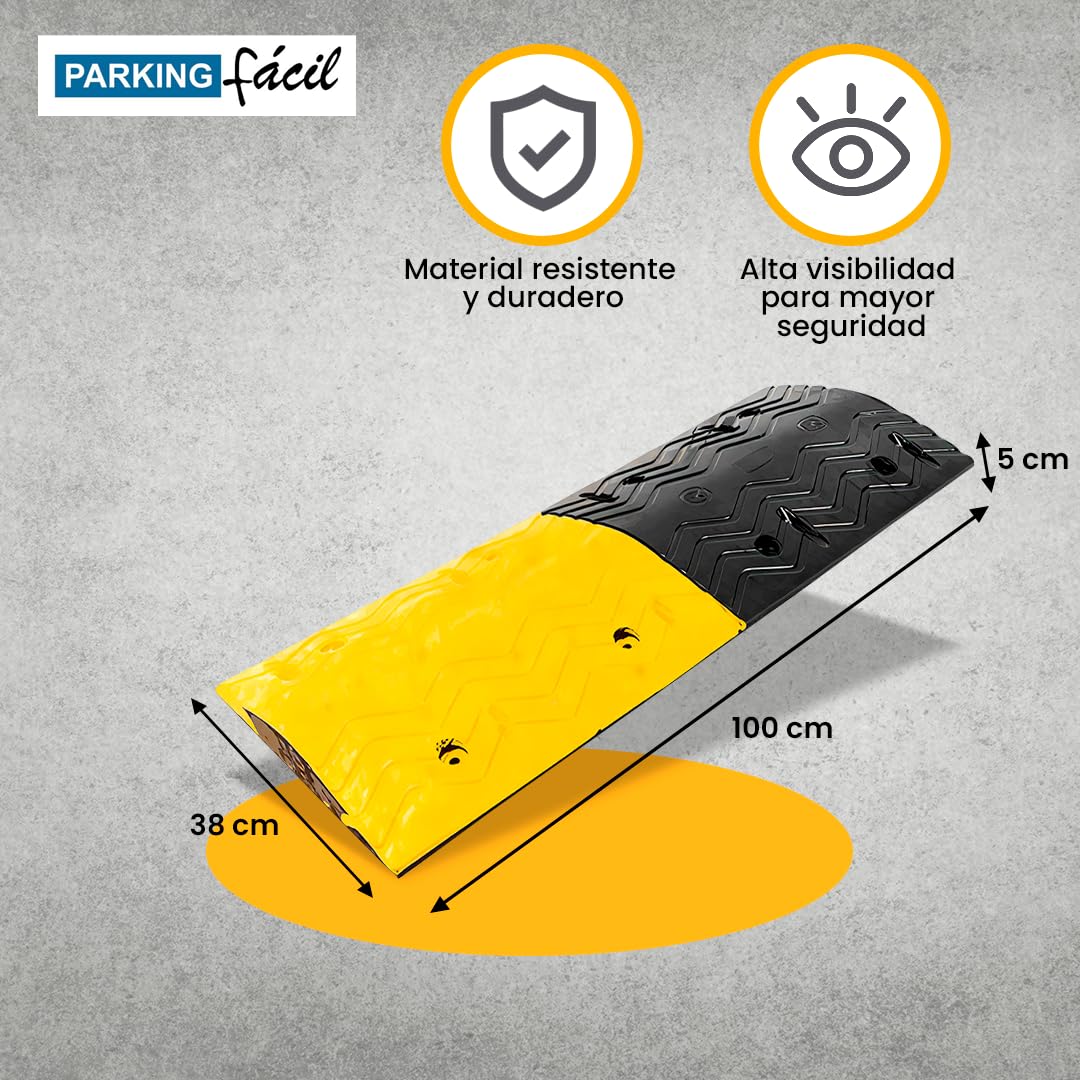 PARKING FÁCIL | Banda/Baden Reductor de Velocidad 1 Metro | Seguridad vial Profesional | Para Aparcamientos, Carreteras, Almacenes y Zonas de Tránsito | Modular, Duradera, Resistente | 2 Unidades