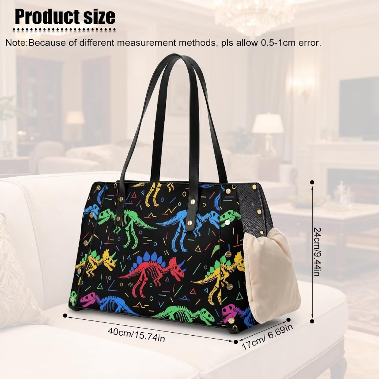 Dinosaur Pattern Pet Shoulder Bag for Small Dogs, Cats, Large Capacity Dog Purse Carrier with Top-Handle Portable, Pu Leather Dog Carriers for Daily Use, Multicolor