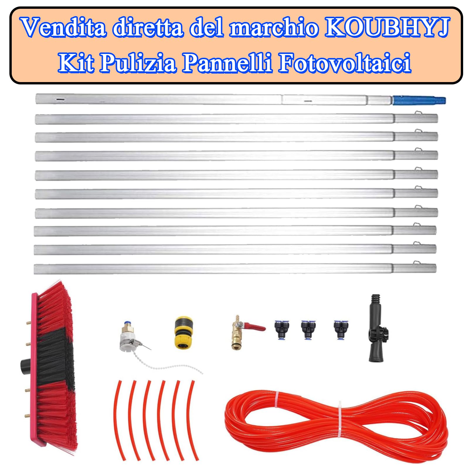 Pulizia Pannelli Fotovoltaici Vendita Diretta del Marchio Kit Pulizia Pannelli Fotovoltaici | 16 Metri | Spazzola per Pannelli Fotovoltaici | Scopa per Pannelli fotovoltaici