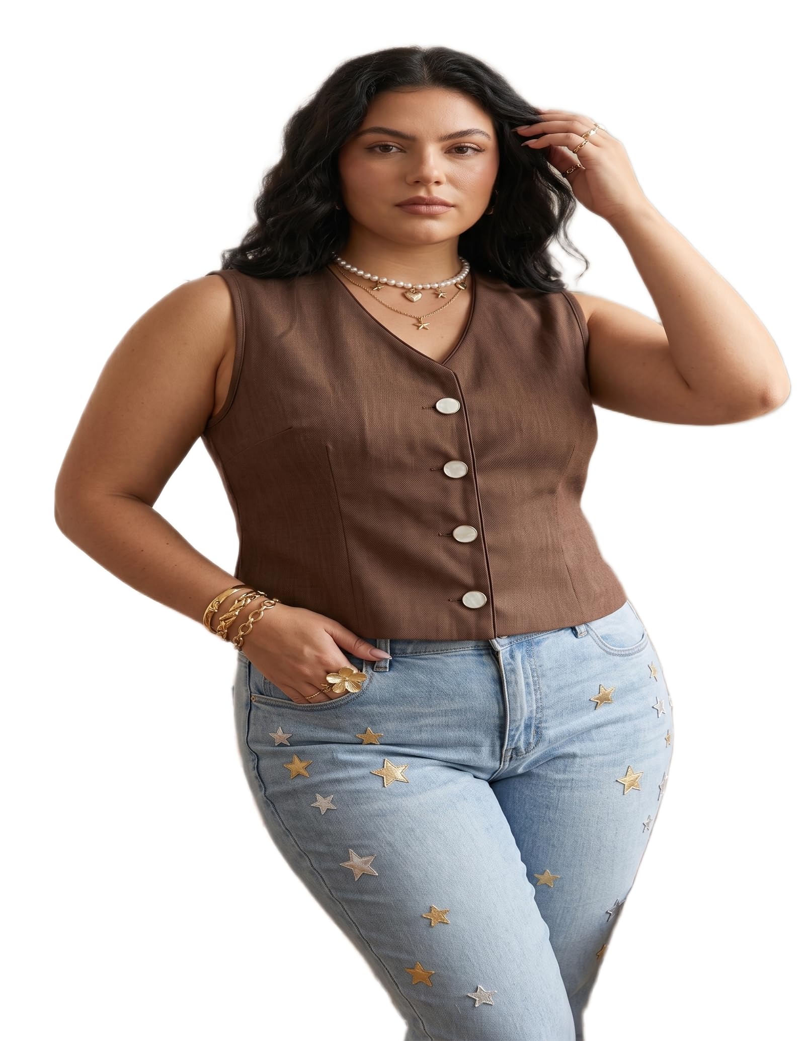 Women's Trendy Vest Crop Top Sleeveless Button Front V-Neck Fitted Waistcoat-image-16