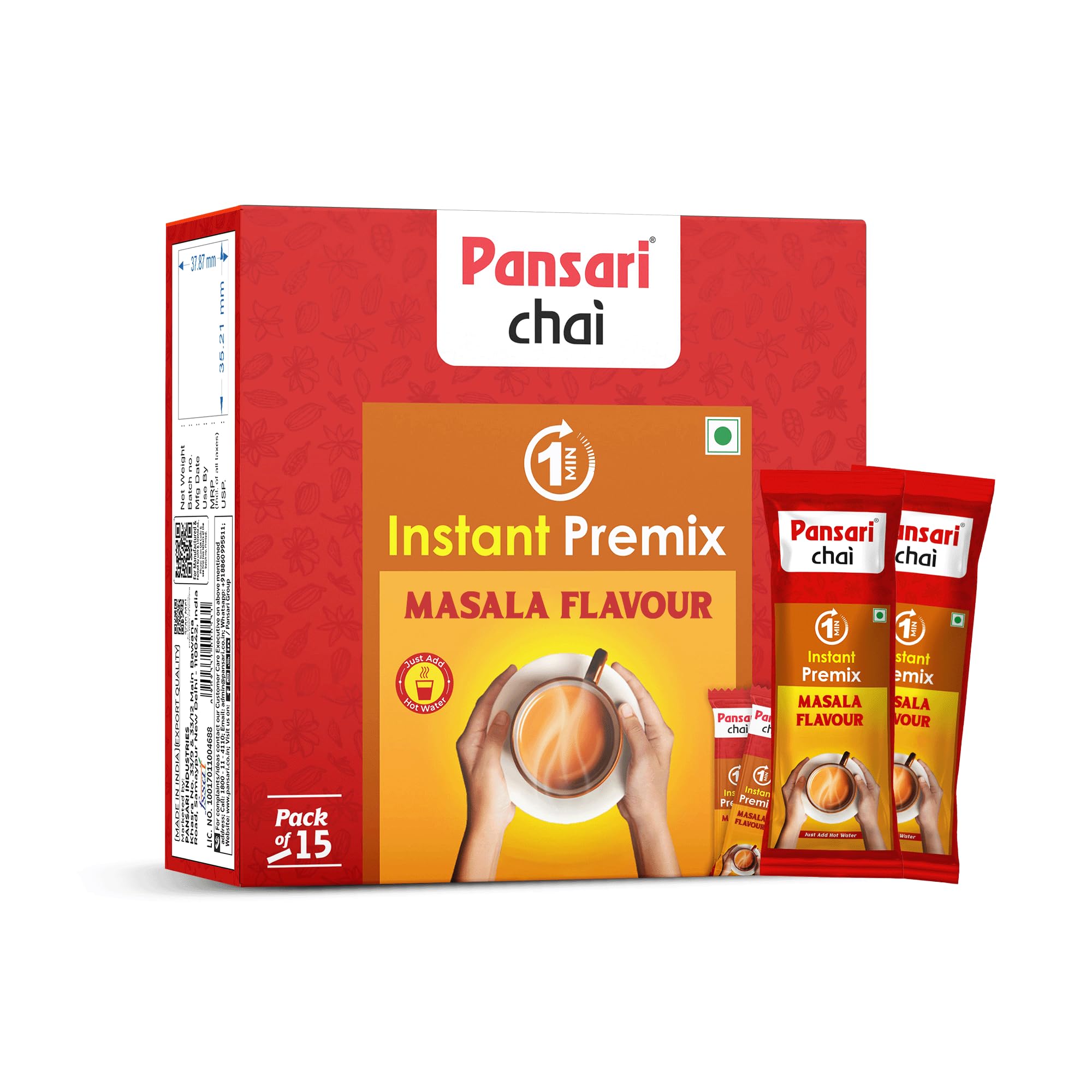 Pansari Instant Tea Premix Masala Chai – Low Sugar | 14g x 15 Sachets | Makes 150ml Each | Instant Masala Tea Powder | Desi Chai Premix | Just Add Hot Water | No Milk Required-image-46
