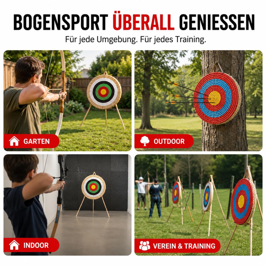 Stronghold Strohzielscheibe - 50x50x5cm + Ständer | Ständer im Set Zielscheibe Bogenschießen für Kinder und Erwachsene Bogensport Schießscheibe für Pfeil und Bogen
