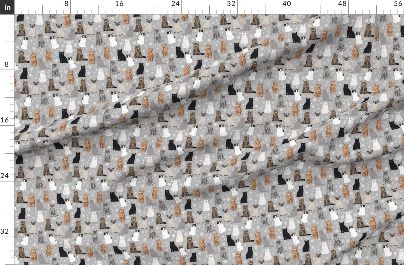 Spoonflower Fabric - Christmas Winter Cat Lady Snowflakes Holiday Theme Snow Cats Kitten Printed on Organic Cotton Sateen Fabric by The Yard - Sewing Quilting Apparel Home Decor