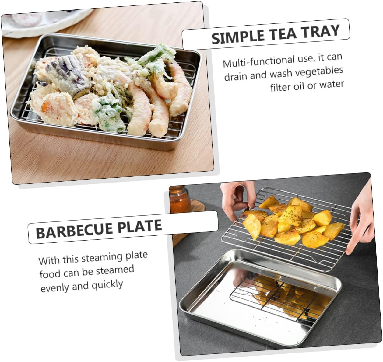 Ciieeo 2sets Stainless Steel Baking and Rack of Oven- Kitchen Storage Trays for Frying Draining and Cooking Non- to Clean