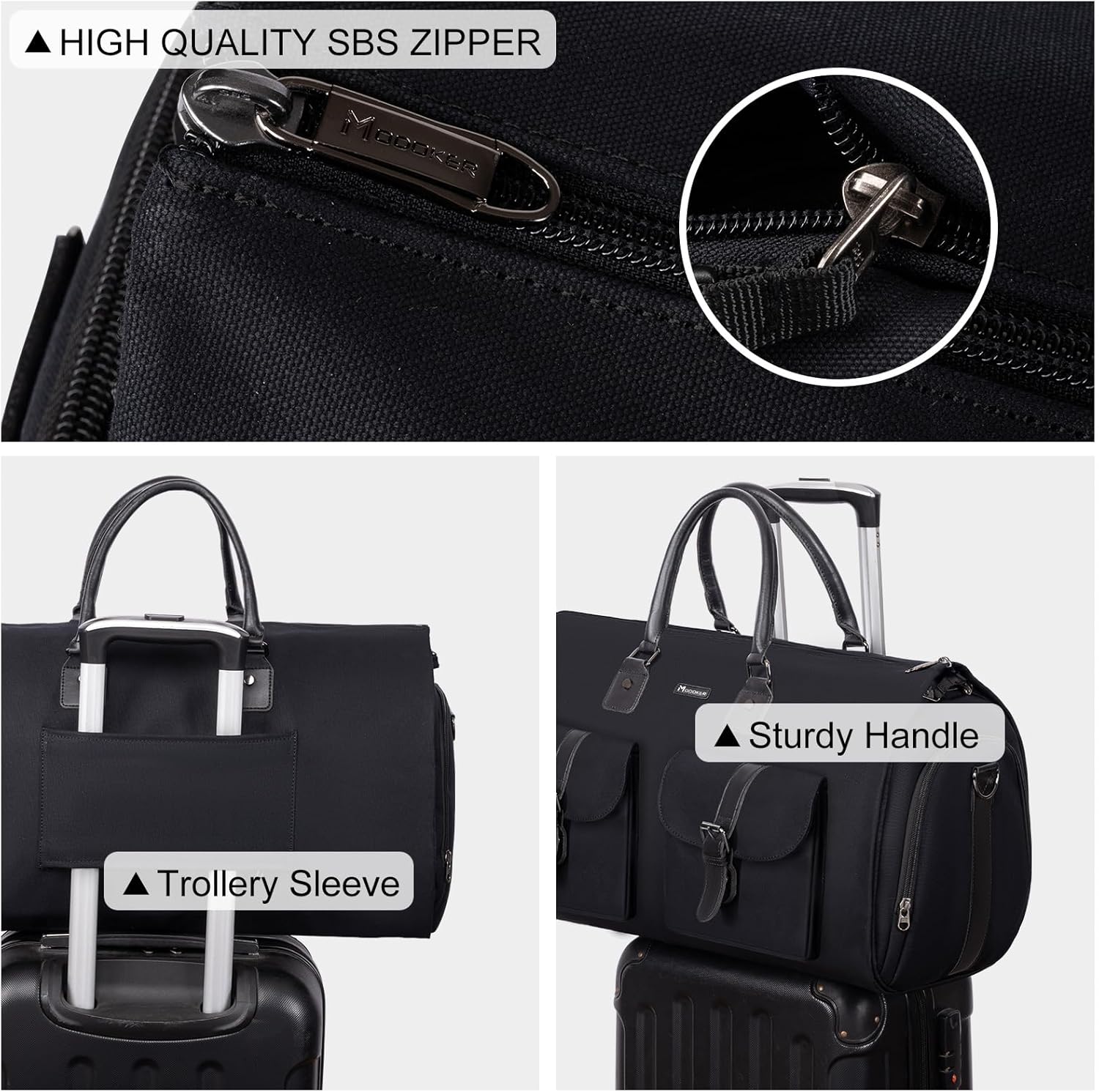 Modoker Garment Convertible Weekender Bag,Carry on Garment Bags for Travel Mens Suit Bag,Canvas Garment Duffle Bag Heavy Duty Overnight Bags for Men Women Hanging Clothes, Grey - Image 4