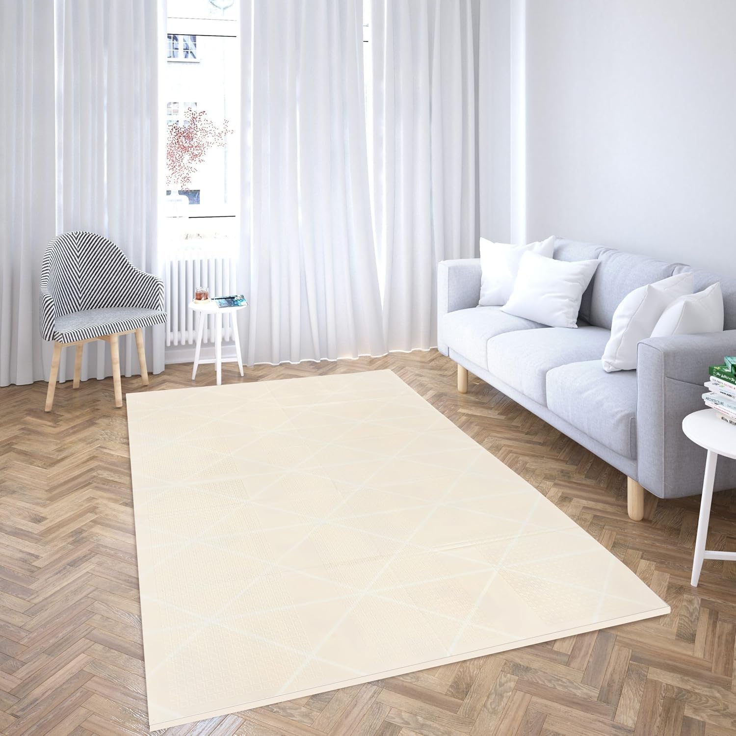 Mamabrum Mata dla Dzieci, Dwustronna Mata Piankowa, Składana 180 x 120 x 1 cm, Mata Podłogowa do Nauki Raczkowania, Mata do Zabawy dla Niemowląt - Urocze Miasteczko/Piaskowy Beż