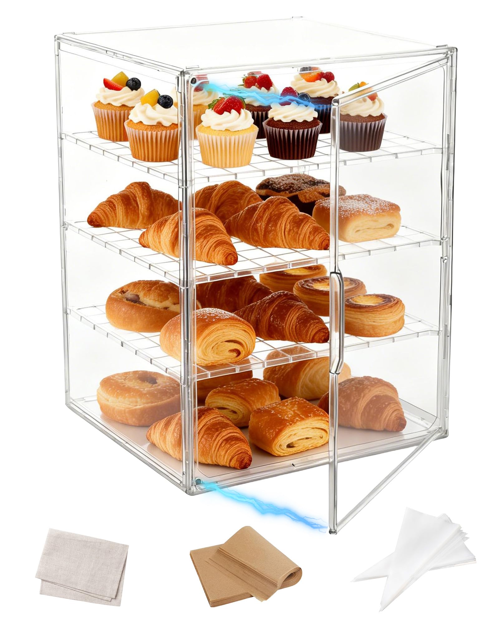 Bmtbu Large Pastry Display Case, 4-Layer Adjustable Corner Bread Box for Kitchen Countertop, 15.75x11.81x9.84inch Bread Storage Container with