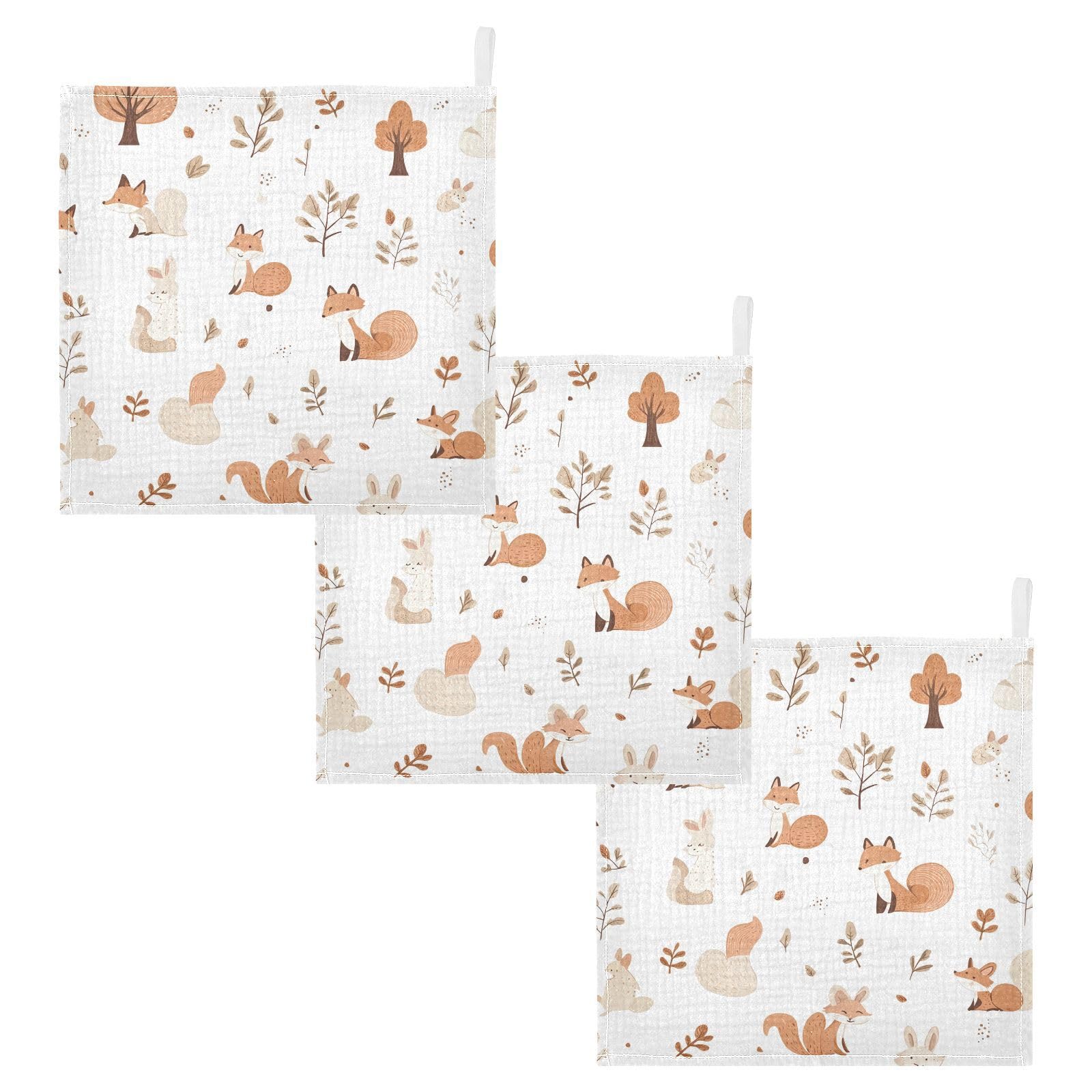 YETTASBIN Fox Muslin Baby Hand Washcloths Soft Cotton Bath Face Towel 4 Layers Extra Absorbent Feeding Burp Cloth