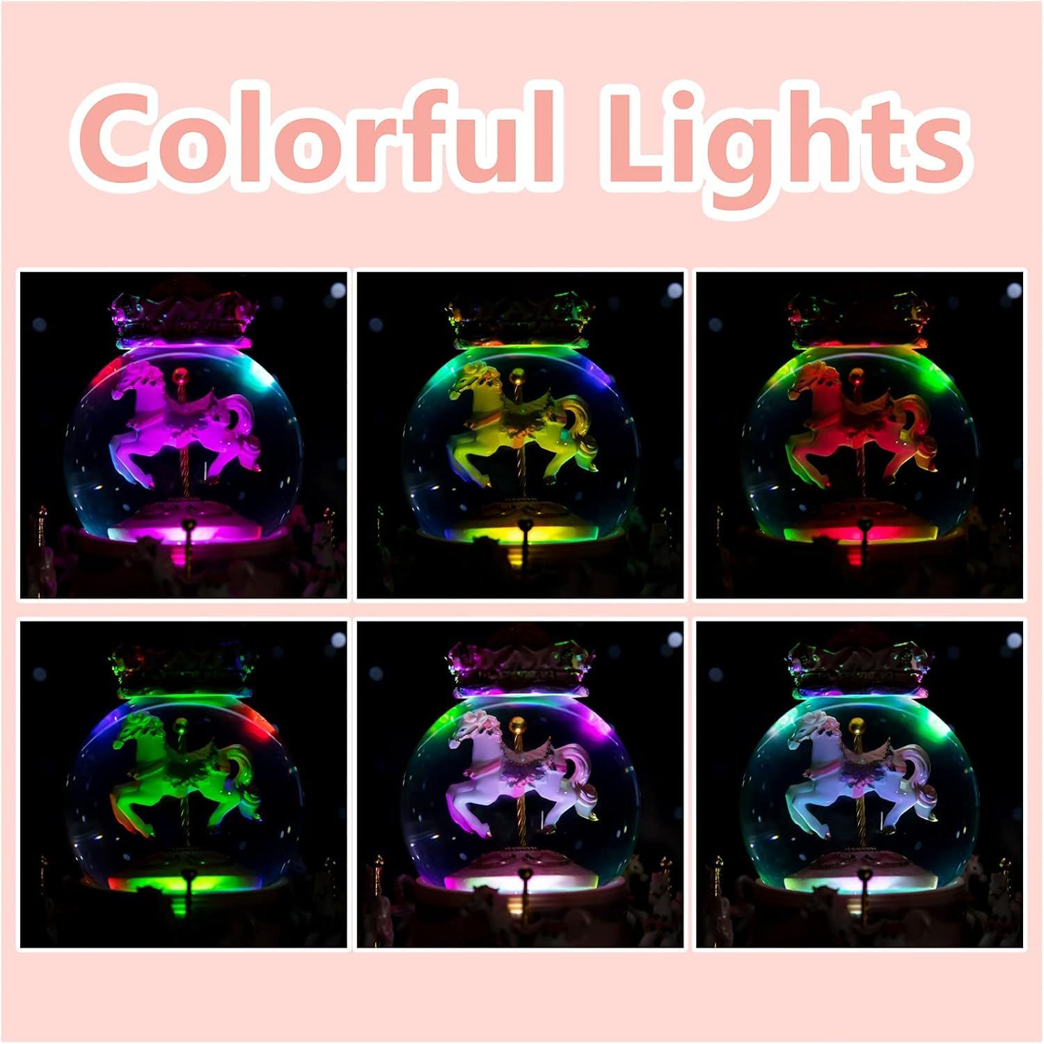 Musfunny Schneekugel Musik Spieluhr Für Kinder Karussell: Snow Globe Mit Farbwechselnde LED-Leuchten - Musik Schneekugel Als Geburtstags Tauf Kinder Mädchen Babys