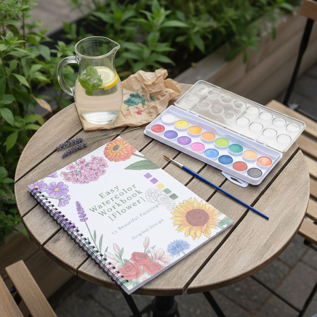Watercolor Workbook for Beginner,15 Flower Patterns of Original DIY Designs,16 Colors Watercolor Paint Set with Brush Palette,Beginner-Friendly Water Color Workbooks,Water Coloring Book for Adults
