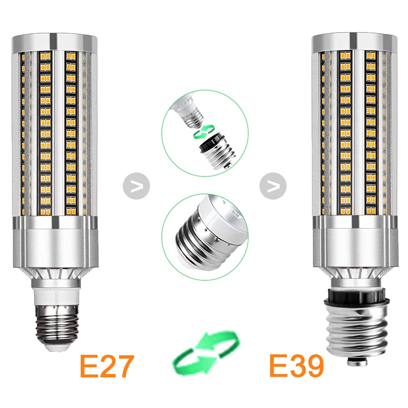 Paquete de 3 bombillas LED de maíz de 25 W,250 W,haluro de metal/HID/HPS de repuesto,tornillo de base E27,lámpara LED de ahorro de energía,con adaptador E40,superbrillante,3000 lúmenes,CA 100-277 V(bl