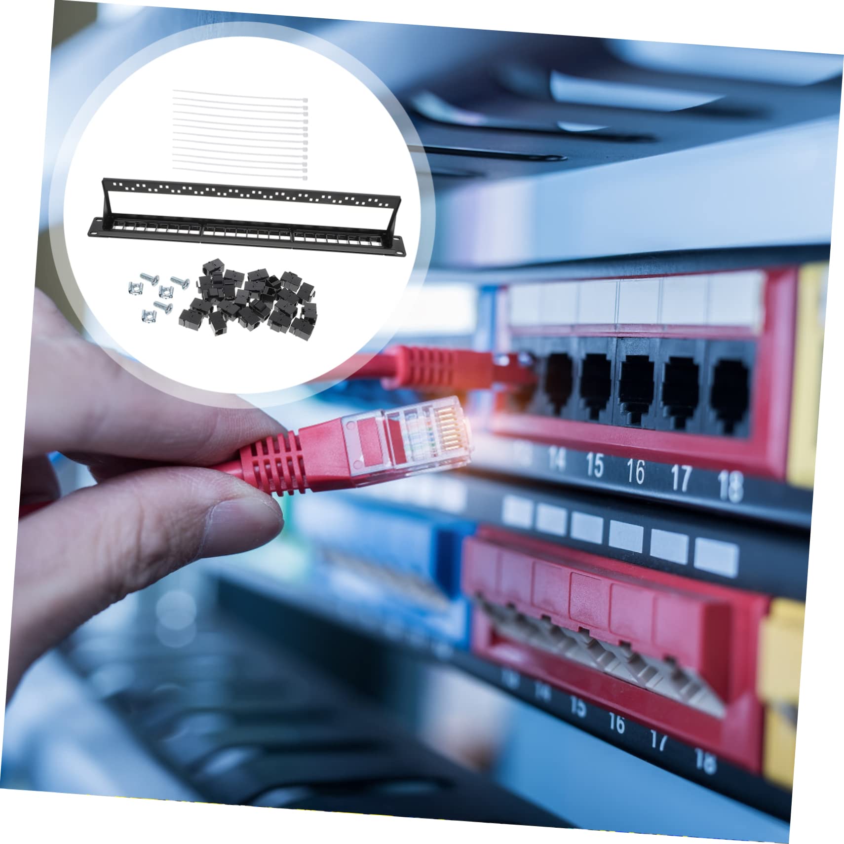 Panneau de Brassage Réseau 24 Ports Cat5e Non Noir en Plastique | Contact Plaqué Or, Serrage Ferme et Fiable, Usage Bureau ou Base de Données