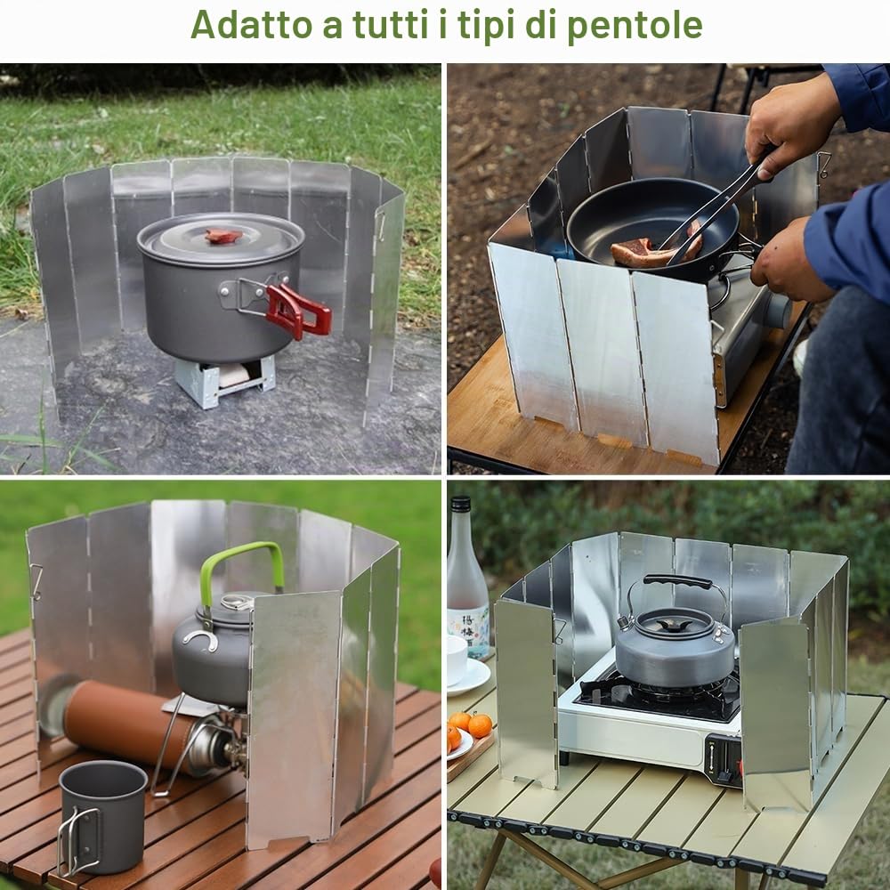 12 Piatti Paravento Fornello Campeggio In Alluminio, Paravento Per Fornello Con Borsa Per La Conservazione, Stufa Esterna Parabrezza Pieghevole, Parabrezza per Stufa Da Esterno per Fornelli Da Esterno