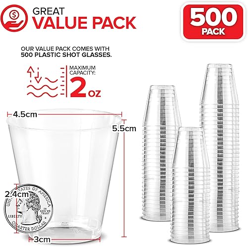 Miniatura 2 de Stock Your Home Vasos de chupito de 2 onzas  500 mini vasos de chupito de plástico (2 onzas), vasos desechables transparentes para chupitos de