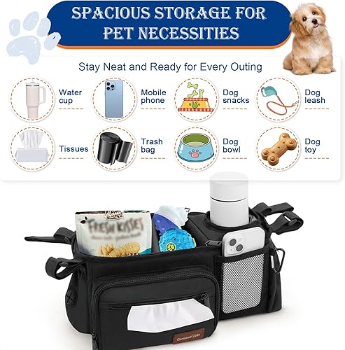 Miniatura 6 de Bolsa organizadora para cochecito de perro, carrito de cochecito para mascotas con dispensador de bolsas para excrementos, bolsillo para golosinas