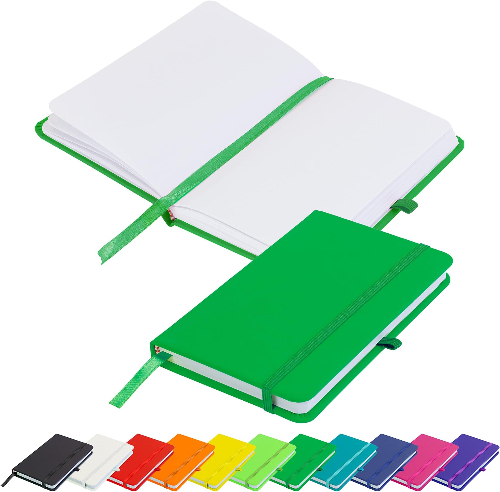 Savvy BeeBlanco Basic A6 Notebook Unlined Plain Page New Hardback Journal with pen loop, elastic closure, ribbon marker and pen loop Notepad Note Book Notes Diary Pad (Dark Green)