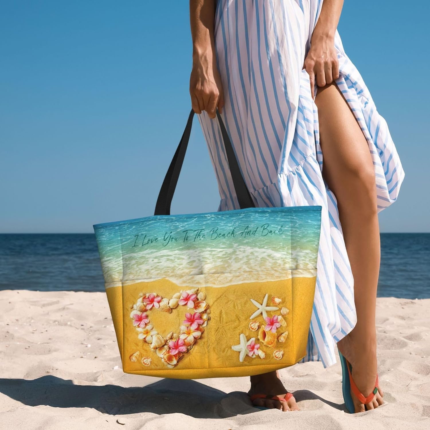 Large Waterproof Sandproof Beach Tote Bag for Women with Zipper & 7 Pockets, Lightweight Foldable Pool Swim Bag