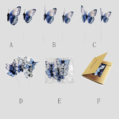 Miniatura 5 de naudassods Paquete de 12 decoraciones de mariposa, decoración de estacas de mariposa 3D, 2 tamaños de adorno de mariposa para el hogar, flores