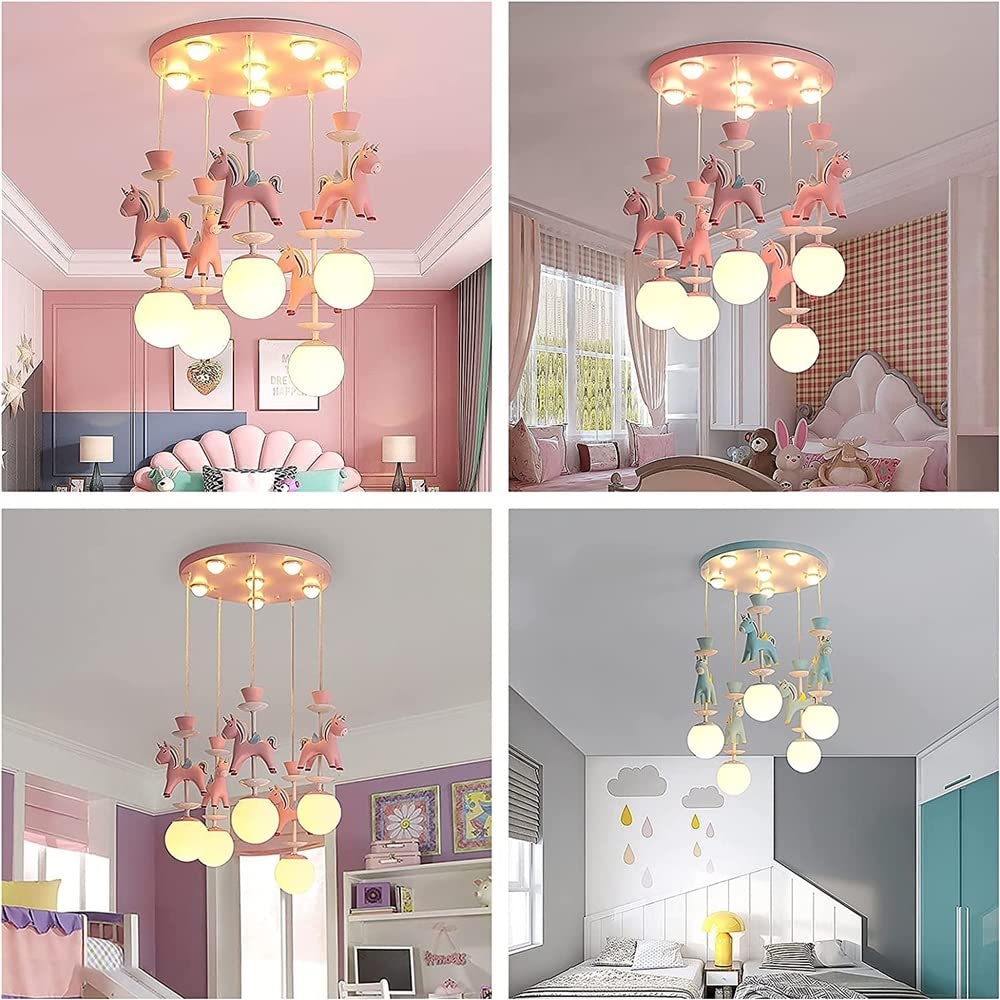Oświetlenie sufitowe Cartoon Jednorożec Lampa sufitowa Nordic Dreamlike Pegasus Led Żyrandol Kreatywna prosta lampa wisząca LED Oświetlenie sufitowe dla chłopców i dziewcząt Sypial