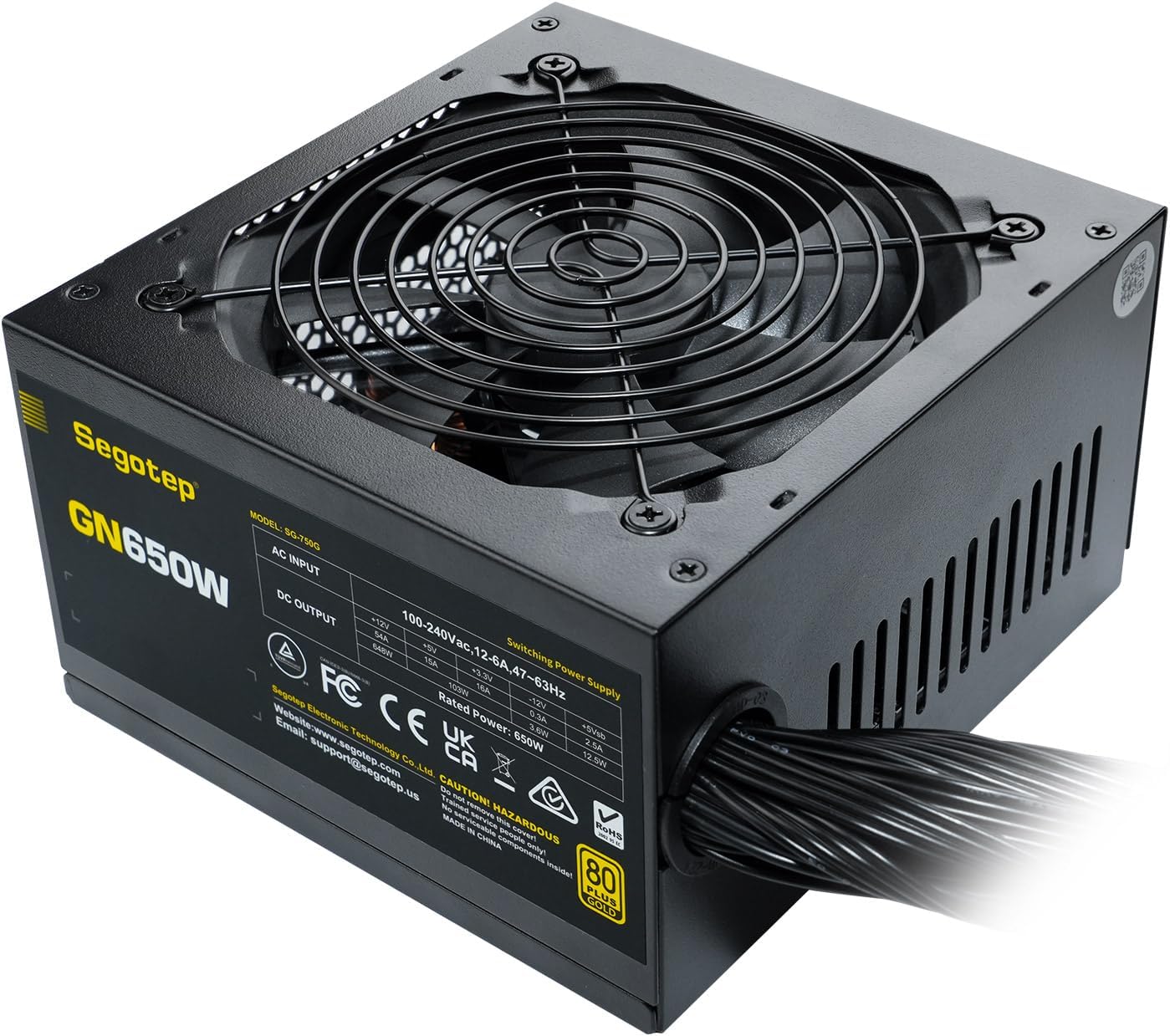 650W ATX Power Supply, 80 Plus Gold Certified | Non-Modular with 6+2 Pin Connectors PFC Protection and RoHS Compliance, 120mm Silent Fan Gaming PSU GN-650 Black